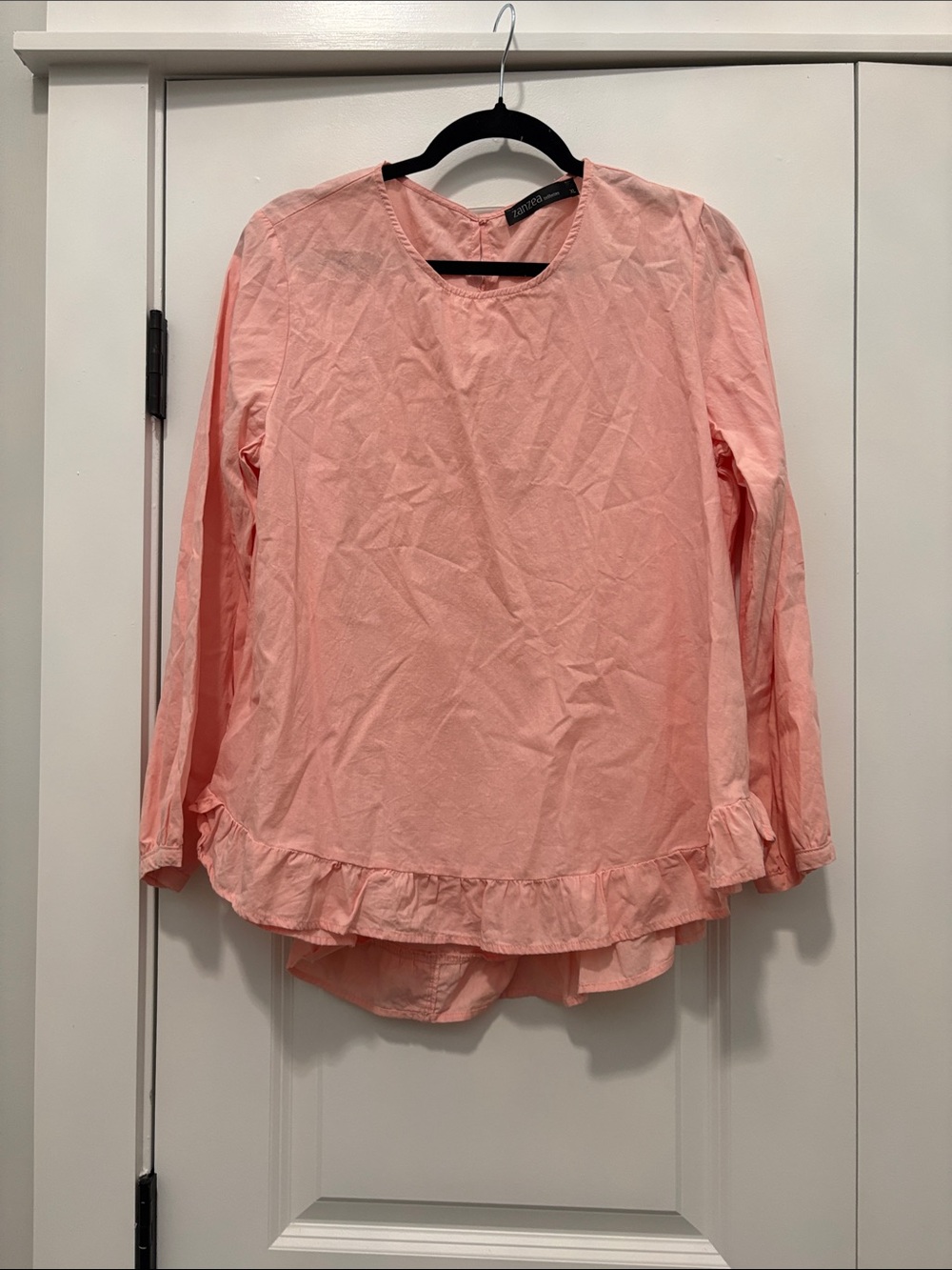 Zanzea Pink Long-Sleeve Ruffle-Hem Blouse